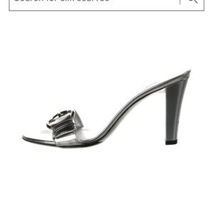 Gucci Silver Patent Slide Sandals Buckle Mules Vintage Womens 7C Italy